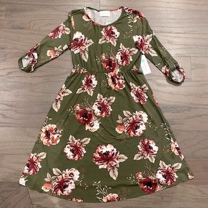NWT French Grey Maternity Green Floral Brushed Knit Dress - Size XS